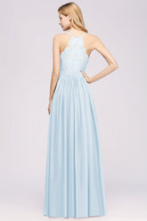 Affordable Chiffon V-Neck Sleeveless Lace Bridesmaid Dress Online-27dress